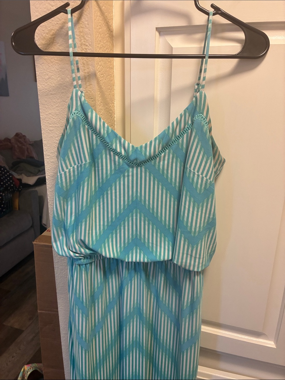 Vince Camuto Sleeveless Ombre Chevron Maxi Dress in Teal and Navy - Picture 3 of 10